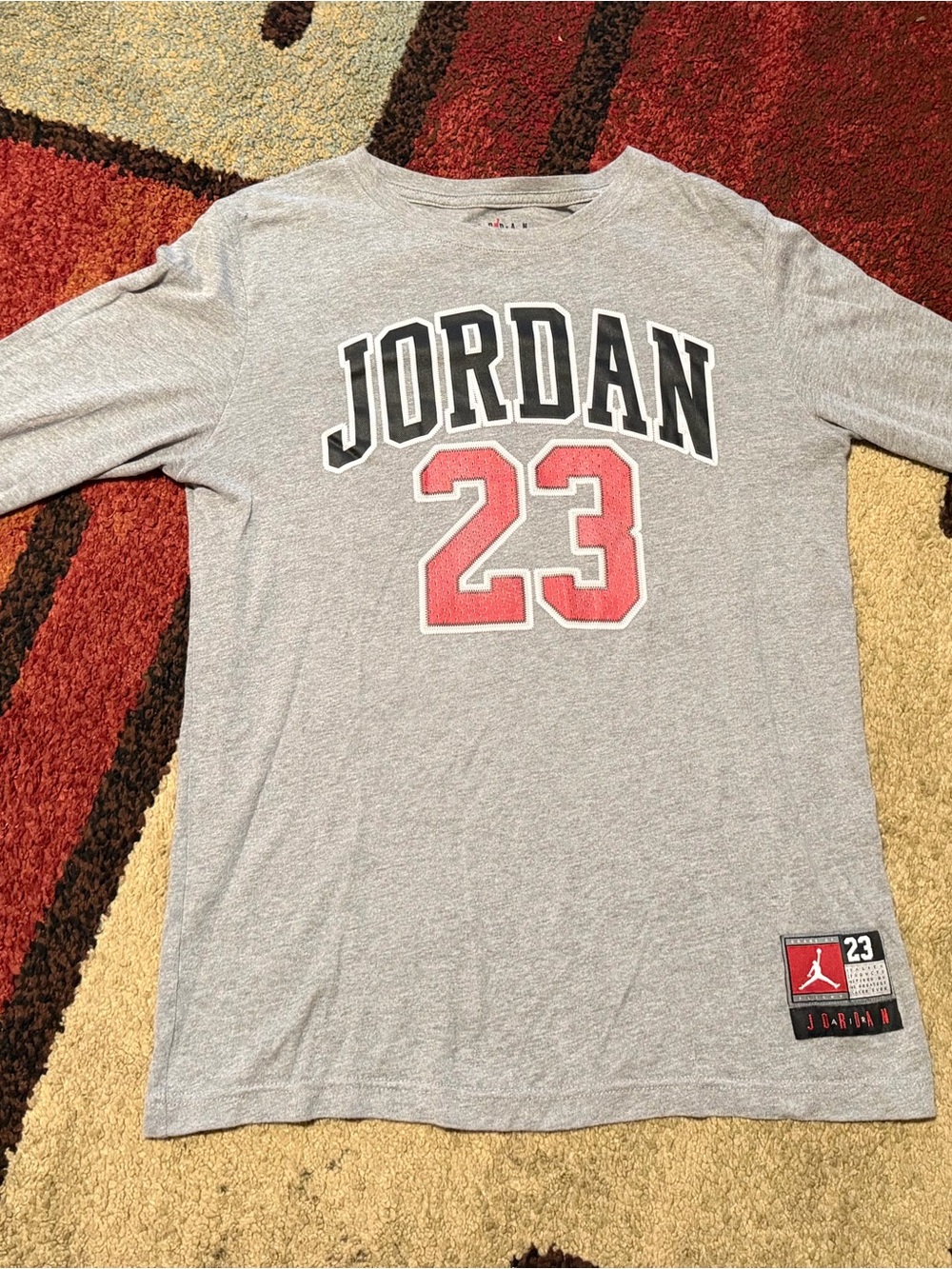 Jordan Gray Long-Sleeve Tee with Red 23 and Black Logo